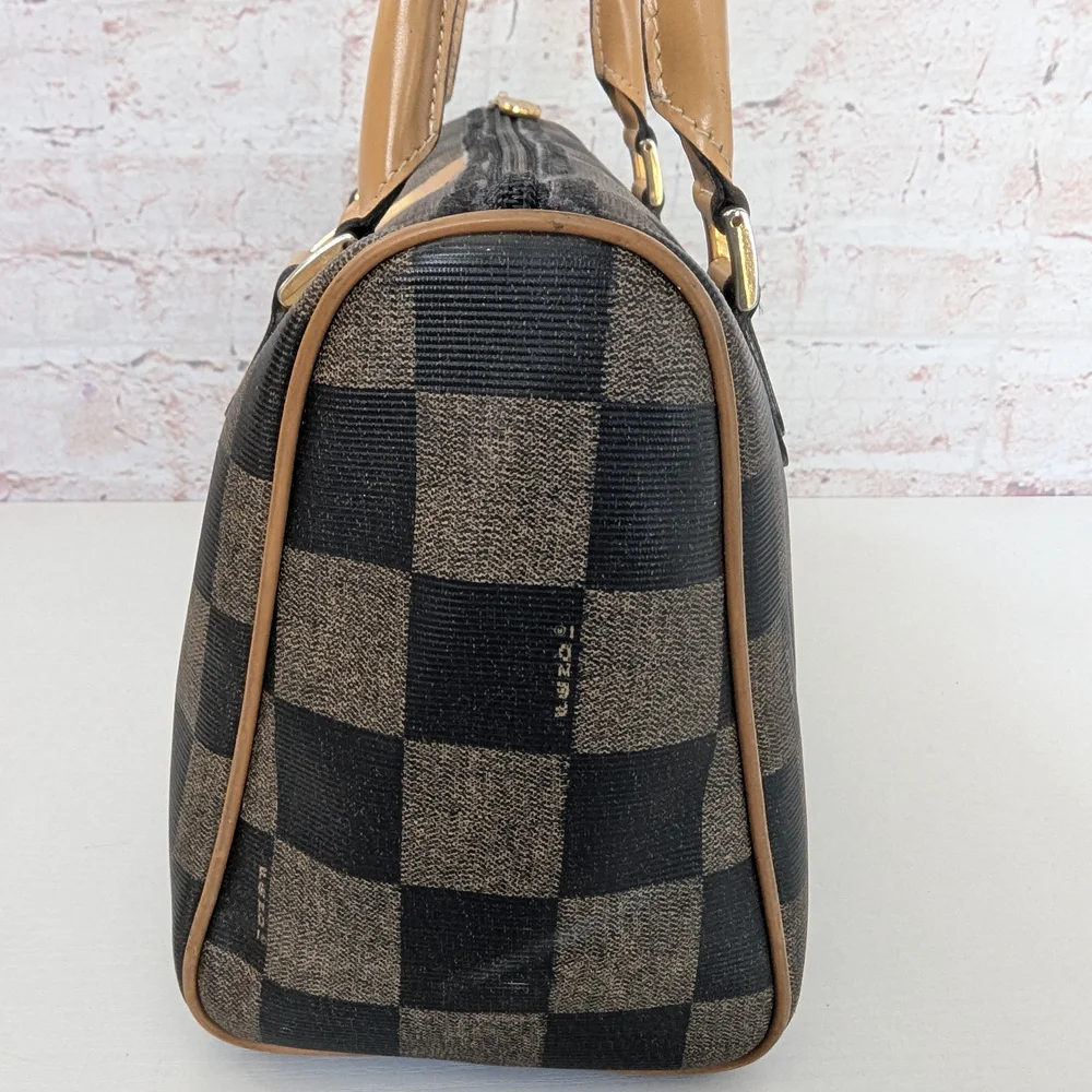 Fendi Pequin Boston Checkered Tan and Black Women's Handbag - Picture 7 of 12